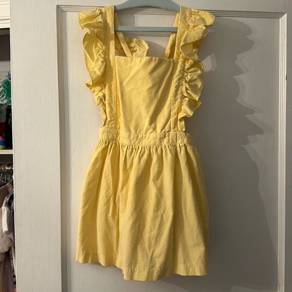 Bella Bliss beautiful corduroy light yellow pinafore with ruffle details size 8 - Picture 1 of 6